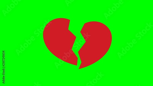 Red Broken Heart Shape Animated Symbol on a Vibrant Green