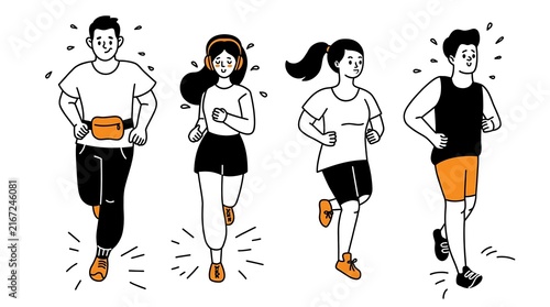 Running athletes exercising together in a dynamic sports illustration