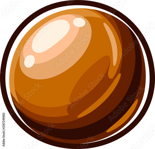 A single, isolated amber-colored orb with a dark circular rim. The orb has a smooth, glossy surface with soft highlights and gradients, suggesting a polished or gem-like quality.