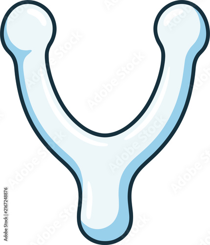 Simple stylized blue and white wishbone icon isolated on a light blue background, symbolizing luck and making a wish