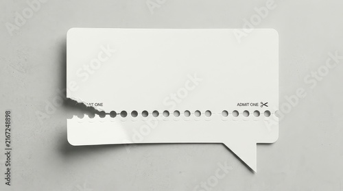 Speech bubble with perforated admit one line isolated on white background