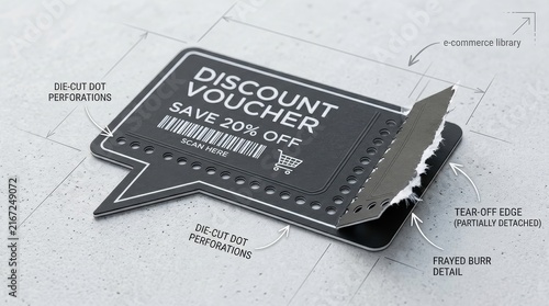 Discount voucher with 20 percent off detail isolated on white background