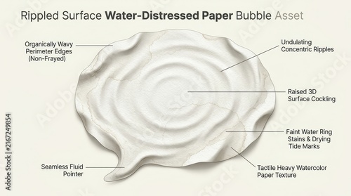 Water-distressed paper with organic ripple texture isolated on white background