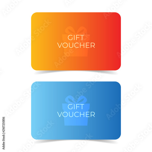 Modern gift cards in blue and orange gradient colors with a design in the form of a gift box.