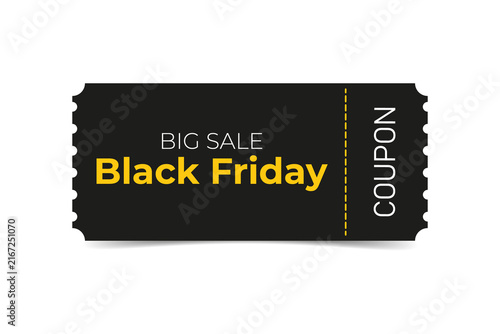 Discount coupon layout. Ticket template. Discount coupon. Black friday. Minimalist design. 