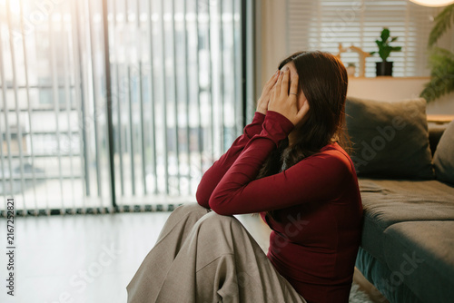 Obraz na plátne Woman feeling sadness, stress, and mental health issues