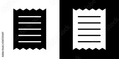 Minimal receipt icons with serrated edges and horizontal text lines in contrasting black and white styles, representing purchases, invoices, payments, billing, and transactions