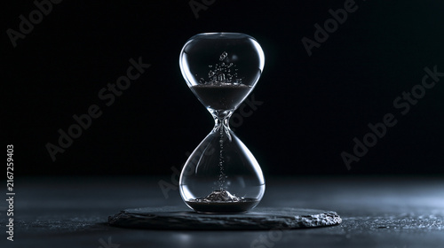 Hourglass with Flowing Sand on Dark Background