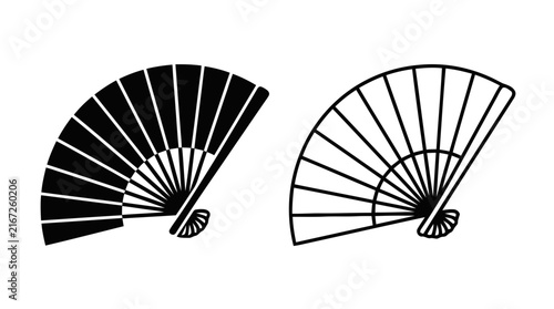 Vector illustration of traditional japanese hand fan icon set on a transparent background
