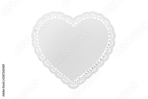 White heart shaped lace paper doily