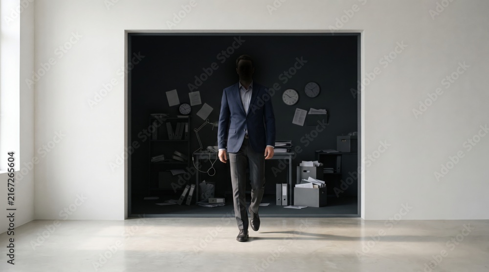 Fototapeta premium Businessman leaving dark office into bright space
