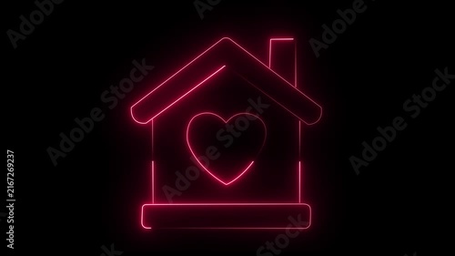 Neon heart inside glowing house outline