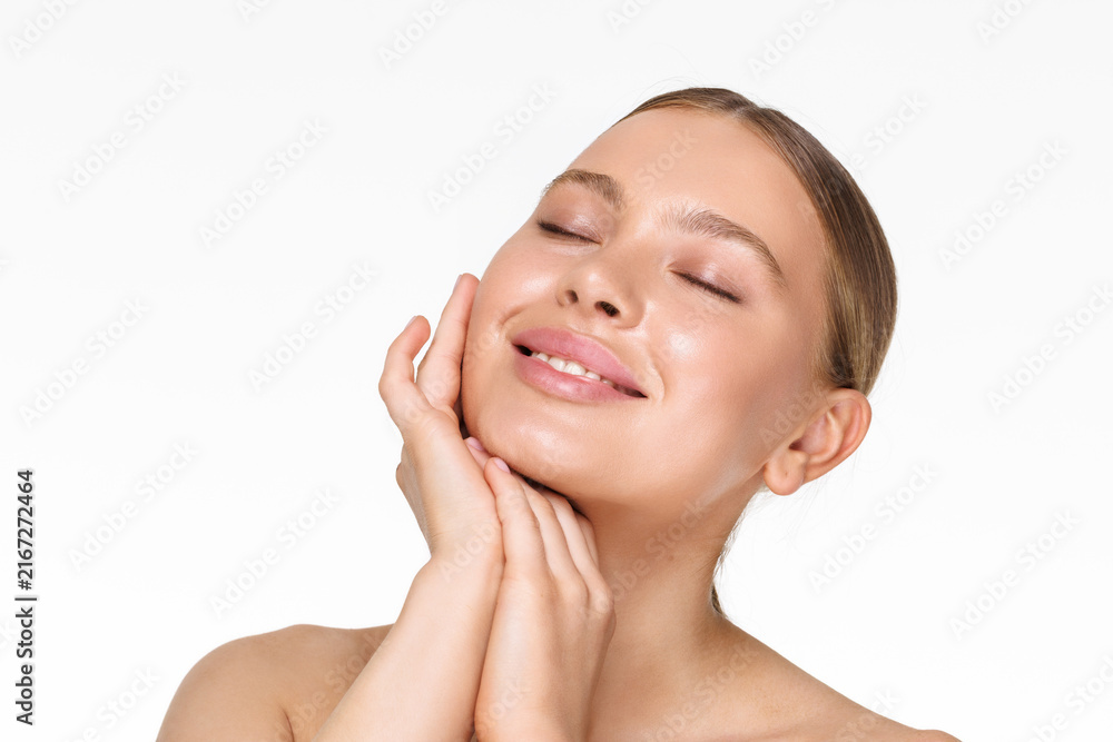 Obraz premium Beauty woman portrait. Beautiful spa model girl with perfect fresh clean skin. Youth and skin care concept.