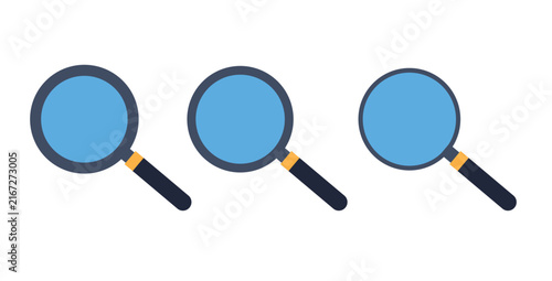 Colorful magnifying glass vector icon set featuring flat design elements