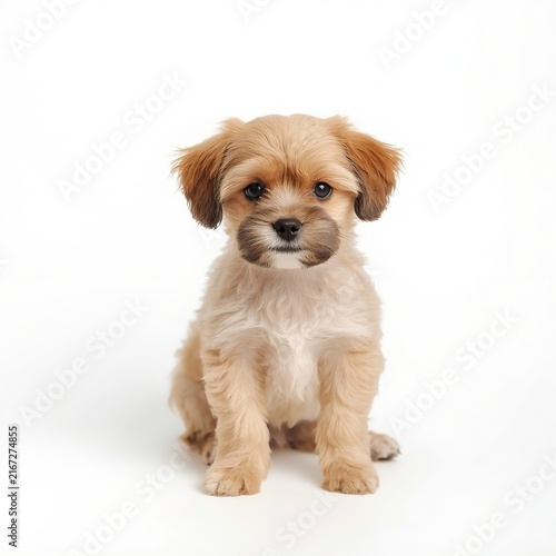  Cute Small Mixed Breed Puppy Sitting Isolated on White Background