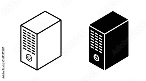 Vector illustration of computer server tower case icons vector set on a transparent background