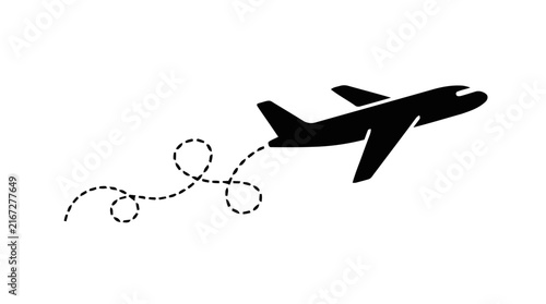 Vector illustration of airplane flying with dotted trail on a transparent background