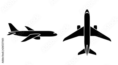 Vector illustration of airplane silhouettes set on a transparent background