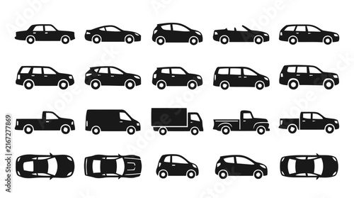 Vector illustration of car and truck vector icons set on a transparent background