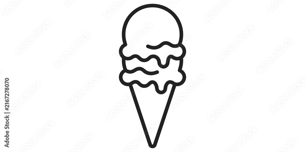 Fototapeta premium Delicious double scoop ice cream cone outline icon for summer desserts and menu design.