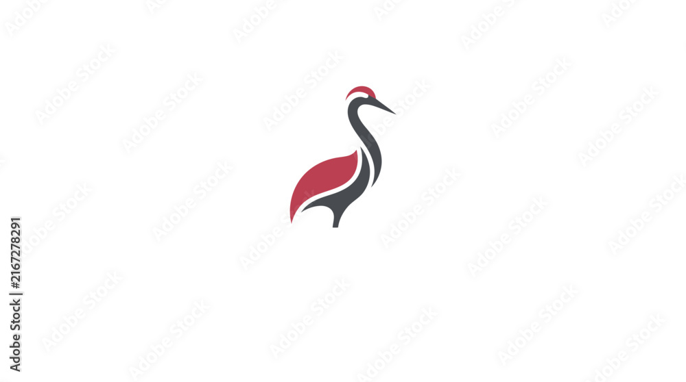 Naklejka premium Abstract red crane bird silhouette.