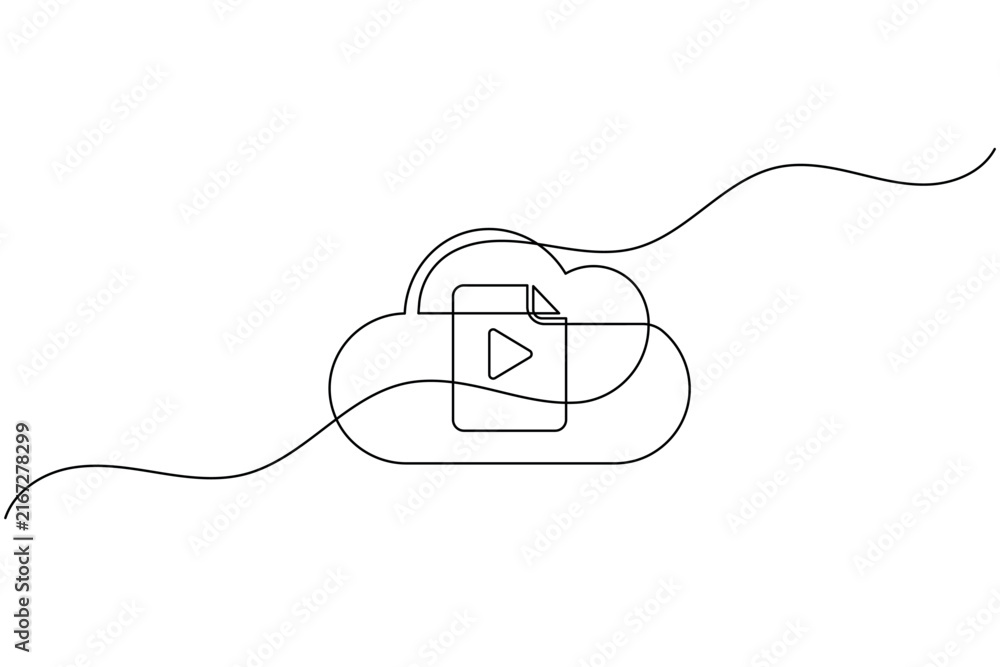 Obraz premium Cloud video player one line art continuous line drawing vector illustration