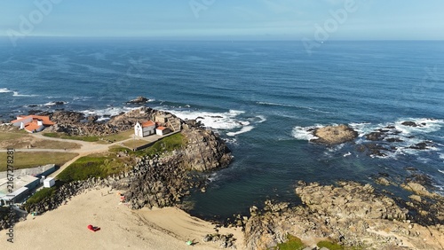 Aerial View of Small Church on the Atlantic Coast, Portugal, Camino de Santiago
