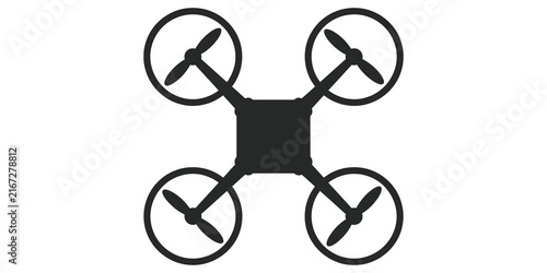 Bild auf Leinwand Black silhouette drone icon with four propellers symbolizing aerial technology on a transparent checkered background