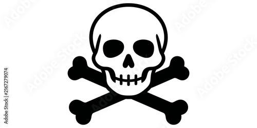 Cuadro en lienzo Black skull and crossbones icon on transparent background symbolizing danger, warning, or poison