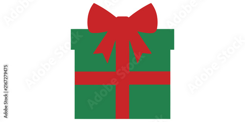 Konstfotografi Green gift box with red ribbon and bow, holiday present on transparent background