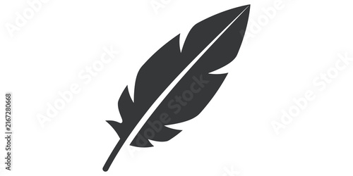 Quadro su tela Black feather quill icon in diagonal position for writing literature poetry and creative arts concepts