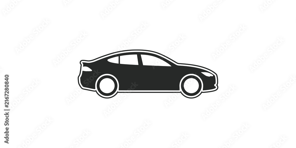 Naklejka premium Modern sedan car silhouette in dark grey color for automotive transportation and vehicle design concepts.