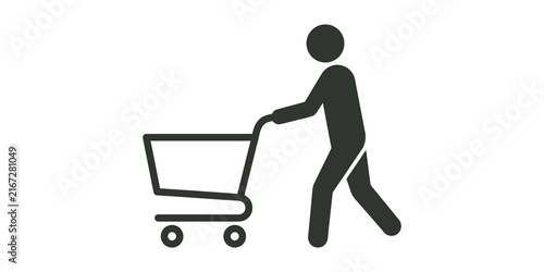 Foto Person pushing shopping cart icon for retail and commerce.