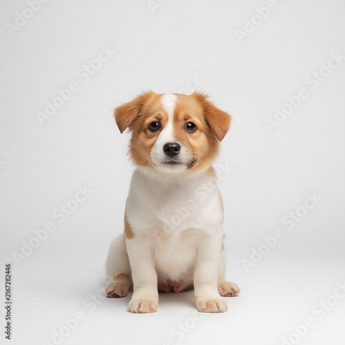 Cute Small Mixed Breed Puppy Sitting Isolated on White Background
