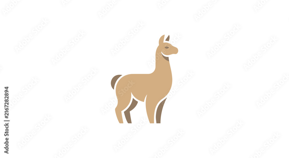 Naklejka premium Flat brown llama animal icon.