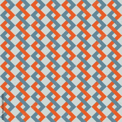 Abstract seamless spiral orange and teal blue helix pattern on a pale blue