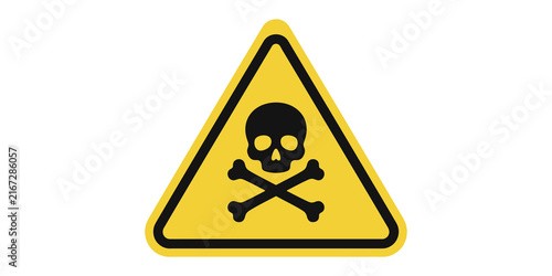Yellow warning skull sign with crossbones for hazard safety environment alert.