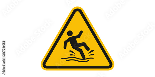 Quadro su tela Wet floor caution sign yellow triangular icon for slip hazard warning