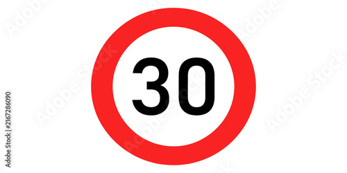 Fotografie Thirty kilometers per hour speed limit red road sign for traffic safety