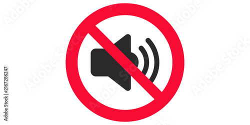 Картината върху платно No sound red circle ban icon with black speaker for silent zones now