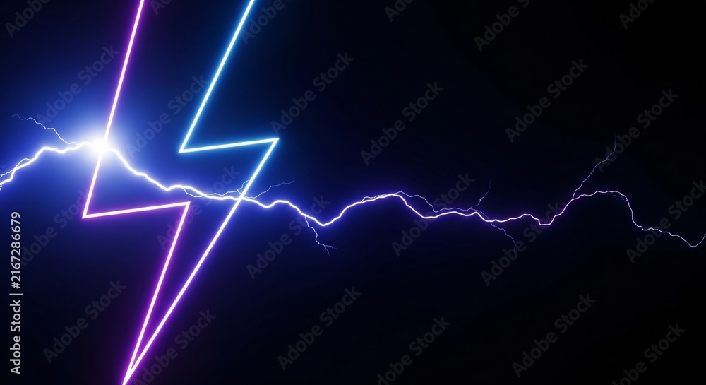 Fototapeta premium Neon lightning bolt on dark background
