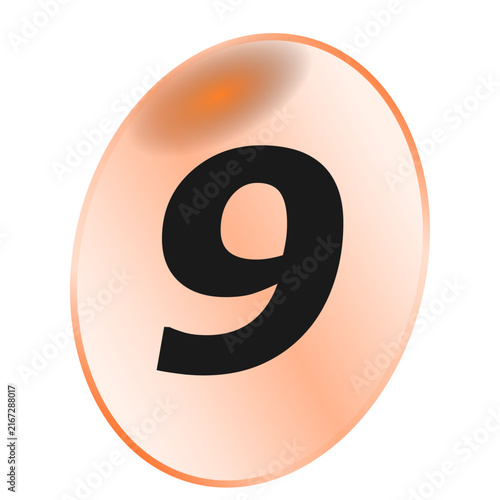 Foto Orange oval button with bold black digit nine 9 and orange highlight for smartph