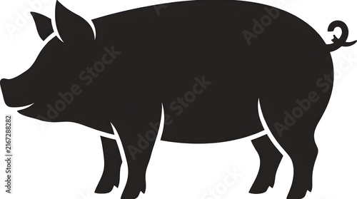 A clean black silhouette vector graphic of a pig standing on a plain white background for design.