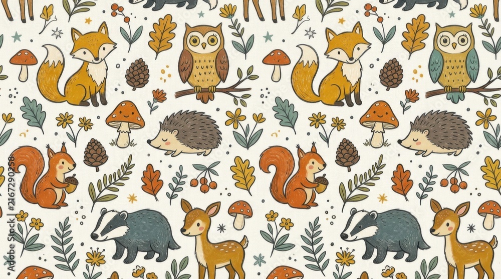 Fototapeta premium Wildlife Doodle Pattern for Text Gigapixel Standard Perfectlyclear for