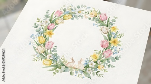 Watercolor spring wreath illustration