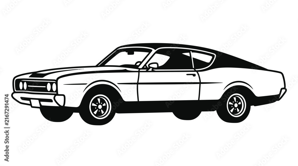Fototapeta premium Classic muscle car coupe profile view illustration.