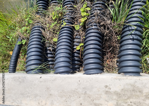 The main underground power cable installed with HDPE cable duct and flexible cable conduit to Floating Solar PV System.