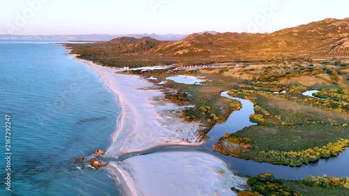 Sunrise Drone View of Berchida Beach in Sardinia
