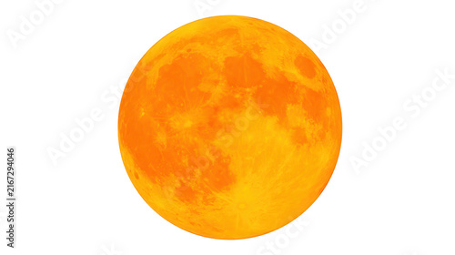 Full moon isolated on white background, vibrant orange lunar sphere for celestial design.