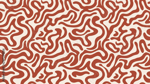 Seamless Terracotta And Cream Retro Wavy Lines Pattern